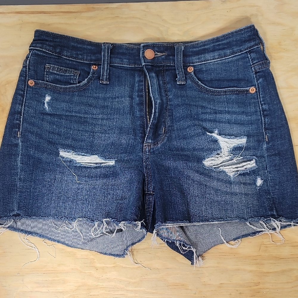 Universal Thread High Waist Medium Blue Ripped Distressed Jean Shorts